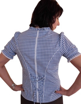 Spieth & Wensky karierte Trachtenbluse blau 1/2 Arm