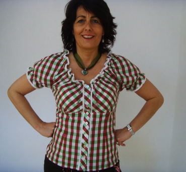 Preview: Modische karierte Trachtenbluse Ramla in rot/grasgrün Spieth & Wenksky