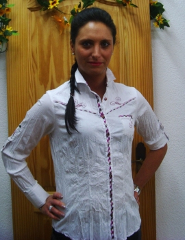 Trachtenbluse im Crashdesign Duderstadt Weiß Fuchsia - Kopie