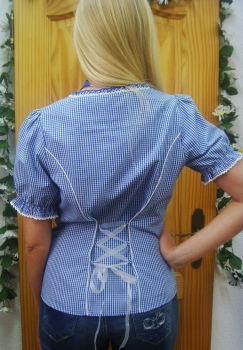 Preview: Kleinkarierte blau weiße Bluse Egave mit Puffarm