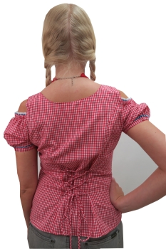 Preview: Rot karierte Bluse Fallas mit Carmenarm