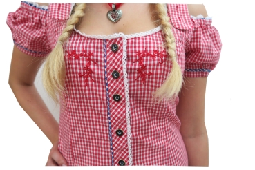 Preview: Rot karierte Bluse Fallas mit Carmenarm