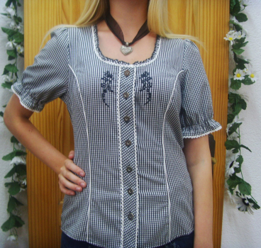Schwarz/Weiß kleinkarierte Bluse Egave mit Puffarm