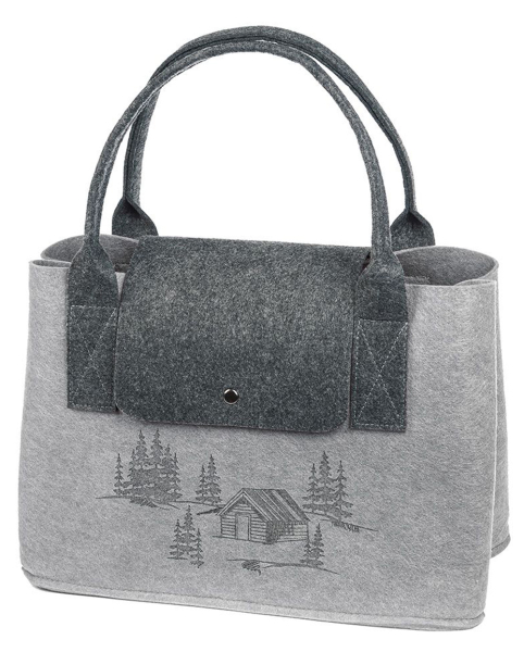 Gilde Handwerk Filztasche Waldhütte hellgrau  20cmx 40cm x 26 cm Shoppertasche