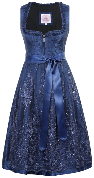 Marjo Dirndl Antdorf dunkelblau Rocklänge  65 cm mit Spitzenschürze