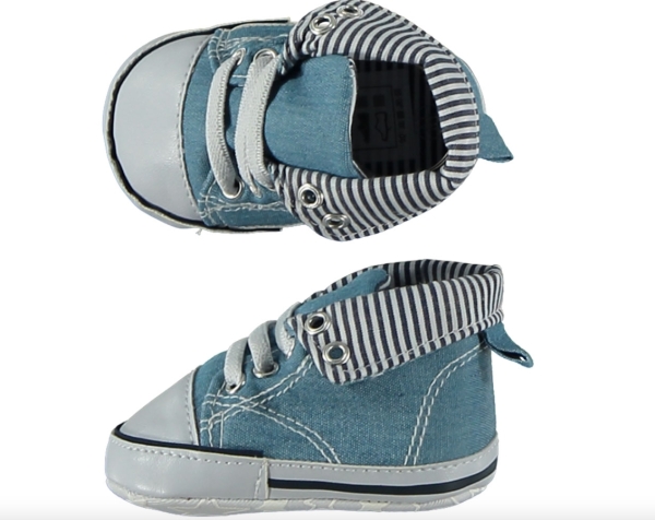 Baby Krabbelschuhe Lauflernschuhe Weiche Sohle Babyschuhe Jungen Blau mit Steifen Sneaker ABS Sohle