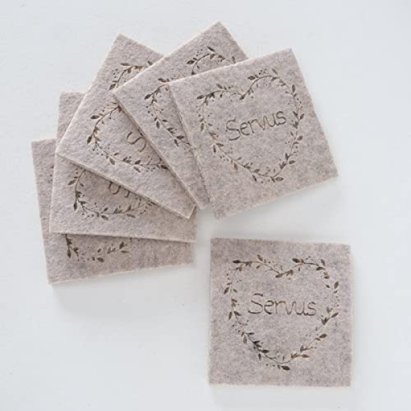 Boltze Filzuntersetzer Garni beige Servus 10x10cm 6 Stück im Set Glasuntersetzer Landhaus