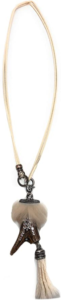 Hornkette mit Kordel in Lederopitk und Bommel in Natur - Kopie