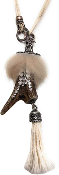 Hornkette mit Kordel in Lederopitk und Bommel in Natur - Kopie