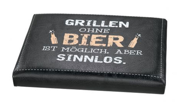 Gilde Handwerk Sitzpolster Grillen ohne Bier ist möglich aber SINNLOS schwarz/weiß/gelb 44cm x 34cm x 5 cm  Hocker Polster Sitzkissen