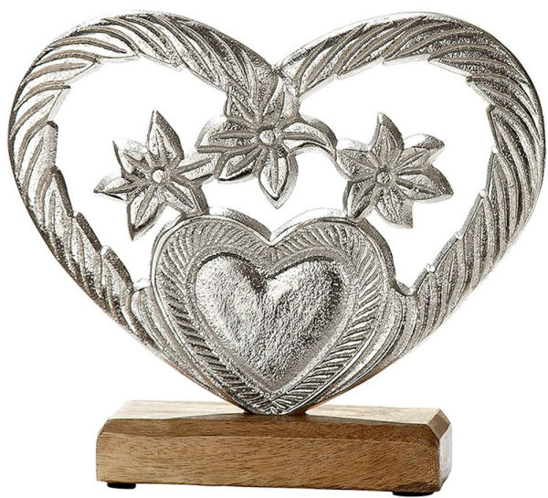 Gilde Handwerk Alu Herz Edelweiß Mangoholz  Dekofigur