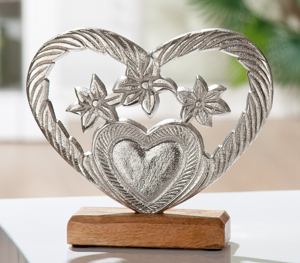 Gilde Handwerk Alu Herz Edelweiß Mangoholz  Dekofigur