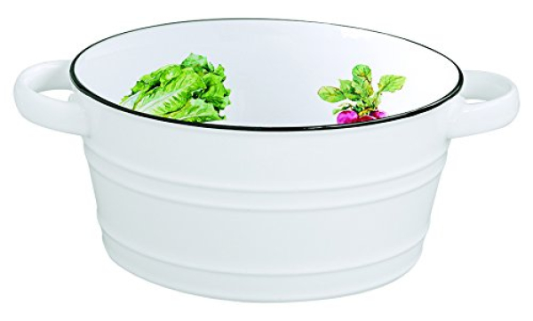 Easy Life Kitchen Salatschüssel aus weißem Porzellan mit Gemüsemotiv 21,9x17cm