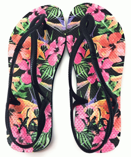 Damen Zehentrenner Blumen mit Riemchen Strandschuhe Badeschuhe