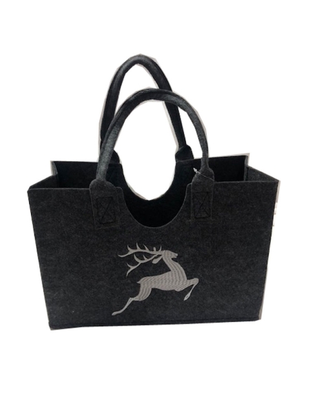 Witzgall Filztasche dunkelgrau mit springendem gestickten Hirsch in silber