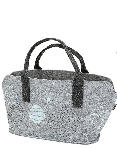 Gilde Fillztasche Shopping Tasche Universe detailliert bestickt hellgrau und dunkelgrau Shoppertasche 40x26x25cm