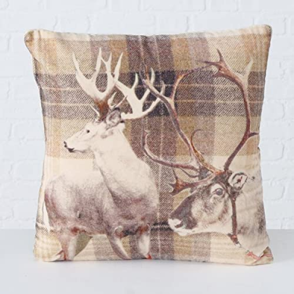 Boltze Dekokissen Baldur Beige mit Hirschmotiv 45cm x 45cm Dekokissen Zierkissen Motivkissen