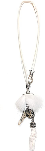 Hornkette mit Kordel in Lederopitk und Bommel in Weiß - Kopie