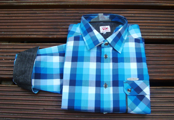 Modernes kariertes Trachtenhemd in türkis/braun - Kopie