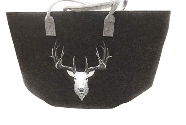 Filztasche Renate dunkelgrau Hirschkopf schwarz weiß 60x27x59cm