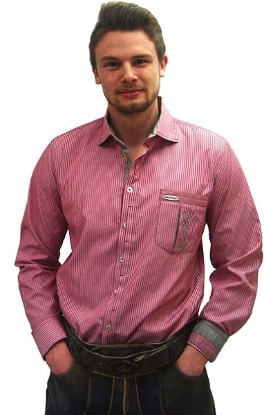 Spieth & Wensky Hemd Slim Line Aron Doppelstreifen rot/khaki
