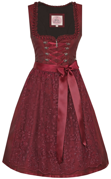 Marjo Mididirndl Bibertal bordeaux Spitzenschürze 65 cm Rocklänge