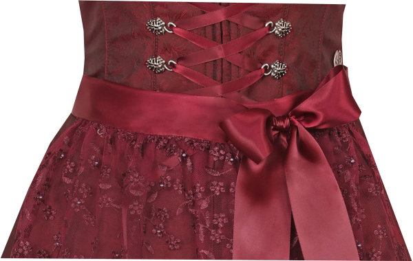 Marjo Mididirndl Bibertal bordeaux Spitzenschürze 65 cm Rocklänge