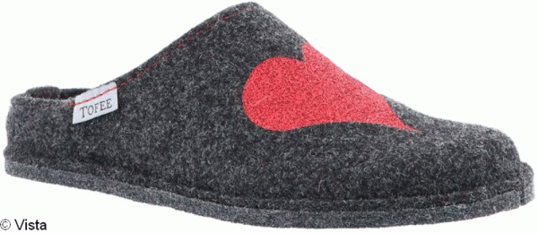 Damen Hauspantoffel Herz und Glitter anthrazit Filzpantoffel Hausschuhe Rutschfeste Sohle