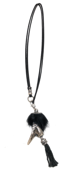 Hornkette mit Kordel in Lederopitk und Bommel in Schwarz - Kopie