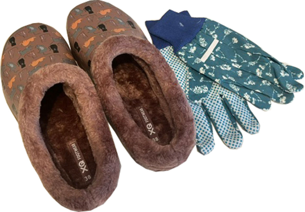 Angro Damen Gartenclogs Katzen mit Fell mit  Gartenhandschuhen 2 teiliges Set Gartenset