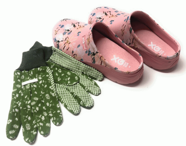 Angro Damen Gartenclogs Rosa Multi Color mit grünen Gartenhandschuhe 2 teiliges Set