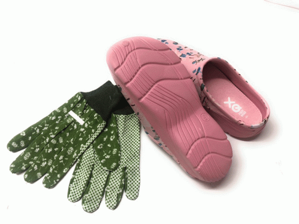Angro Damen Gartenclogs Rosa Multi Color mit grünen Gartenhandschuhe 2 teiliges Set