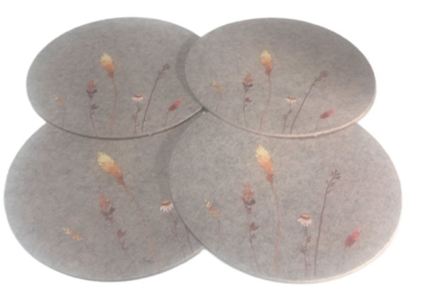 Boltze Tischset Kornelia Gräsermotiv Filz braun 4 Stück Ø 38 cm Eßunterlage Rund