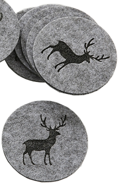 Untersetzer Tjark grau D 10cm 6 teilig Hirsch