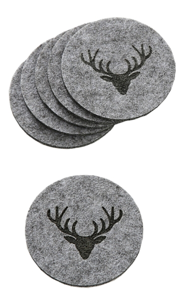 Untersetzer Tjark grau D 10cm 6 teilig Hirschkopf
