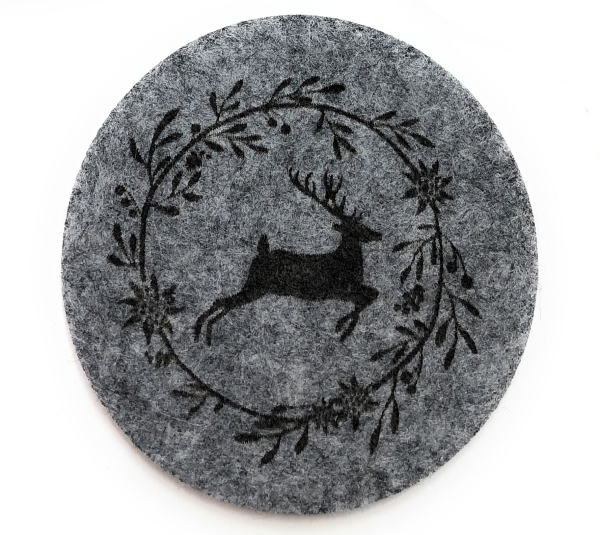 Filzuntersetzer Leopold grau rund Ø10cm 6 teilig Hirsch