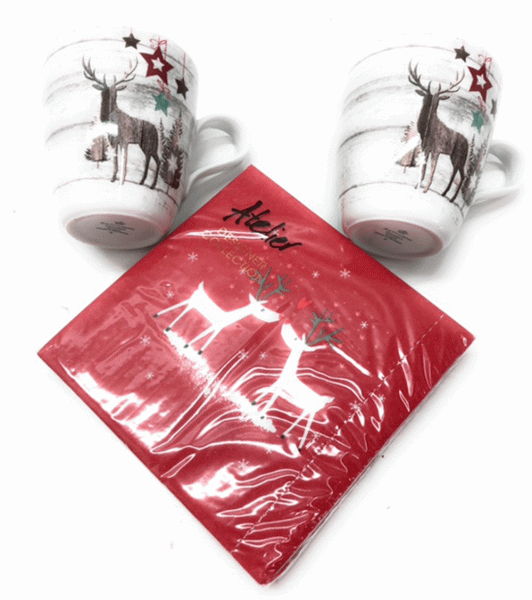 Seltmann Weiden Life Christmas Becher mit Henkel 2 er Set und Servietten Henkelbecher o,4l Trinkbecher