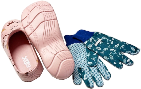 Angro Gartenclogs Pferd mit Handschuhe 2 teiliges Set  Damenclogs superleicht rosa