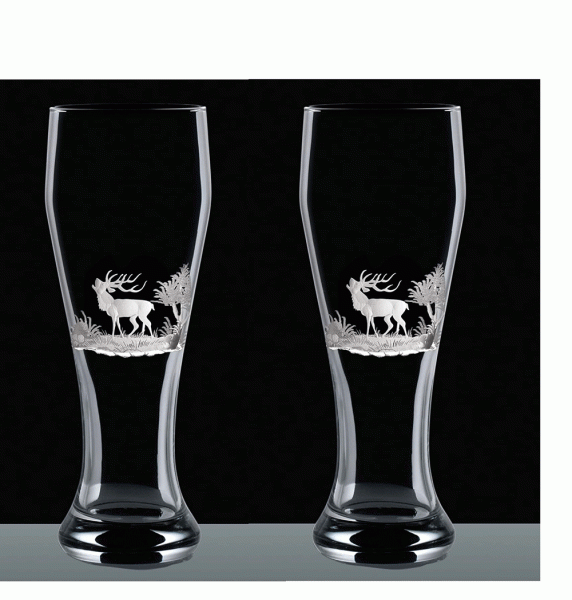 Kisslinger 2 Weißbiergläser Hirsch Dema 0,3l Höhe 20cm 2 er Set Weizenbiergläser mundgeblasen