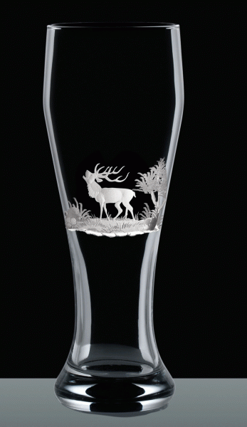 Weizenbierglas 0,3L Gravur Hirsch Dema Kisslinger Bierglas Weizenbier mundgeblasen