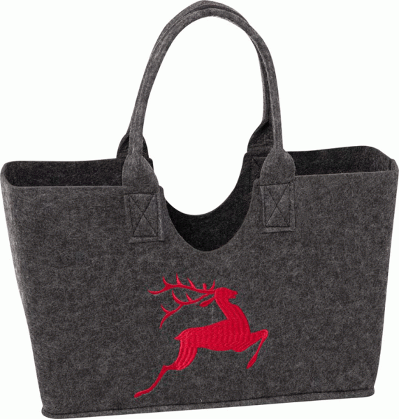 Witzgall Filztasche dunkelgrau mit Hirsch in rot bestickt 40 cm x 20 cm H 27 cm Trachtentasche Shoppertasche Einkaufstasche