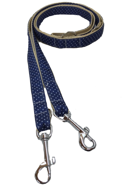 Blaue Hundeleine Dotty Gr.M mit weißen Pünktchen 180x2,0 cm