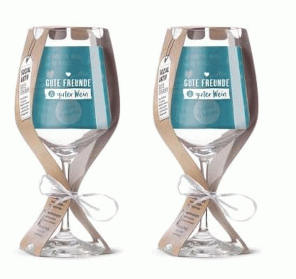 Gilde Rotweingläser Geschenkset Weingläser Rotwein Set 2 Stück mit Spruch Gute Freunde guter Wein Bordeauxgläser