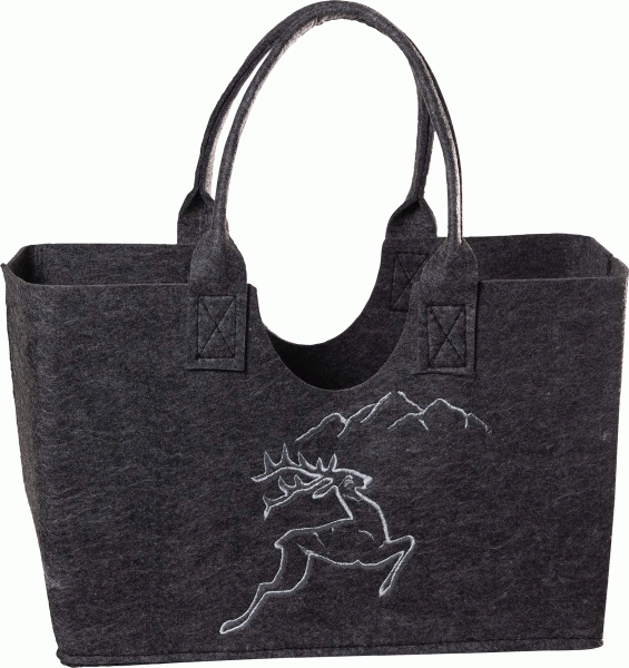 Witzgall Filztasche dunkelgrau mit Hirsch in silber bestickt 40 cm x 20 cm H 27 cm Trachtentasche Shoppertasche Einkaufstasche