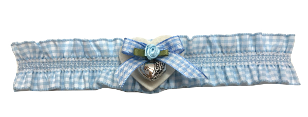 Strumpfband blau kariert mit Filzherz und Rose - Kopie