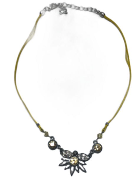 Trachtenkette gelb Trachtenschmuck Edelweiß Strass