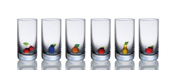 Schnapsglas Obst 6er Set verschiedene Früchte 7 cm Hoch Likörgläser hochwertige Stamperl mundgeblasen