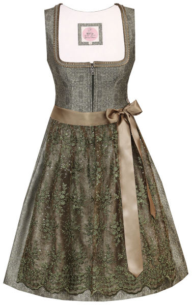Marjo Mididirndl Merching schilf Spitzenschürze 65 cm Rocklänge