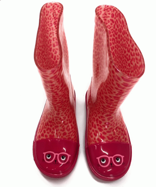 Angro Kinder Regenstiefel Gummistiefel mit Gesicht Katze pink Kurzschaft Höhe ca.