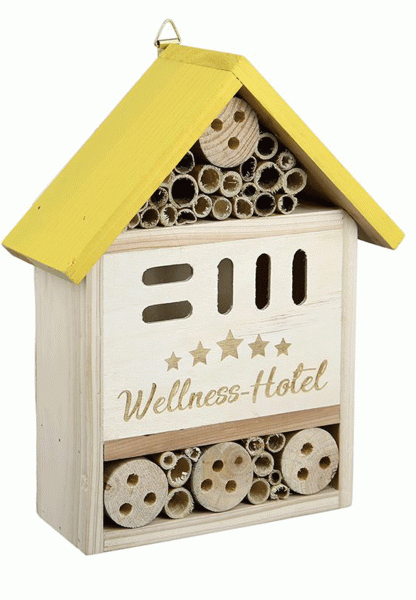 Gilde Handwerk Holz Insektenhotel Wellness Natur gelbes Dach 24,5 cm x 20cm x 8 cm